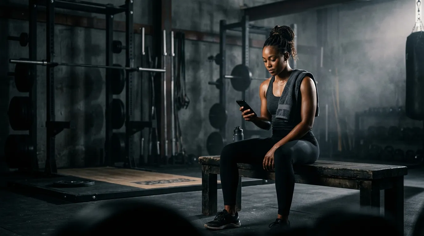 An athlete checking their VividCoach plan between sets